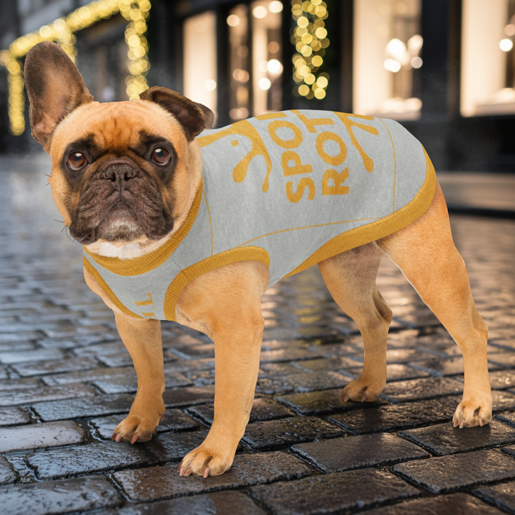 Personalized Dog sweater, Gray and Gold, Splashes with “SPOILED ROTTEN”, S & M