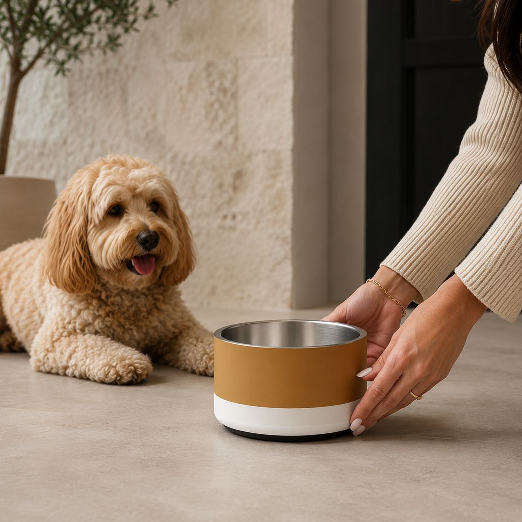 Classic Dog Bowl Stainless Steel - Champagne Gold / Ivory 18 oz