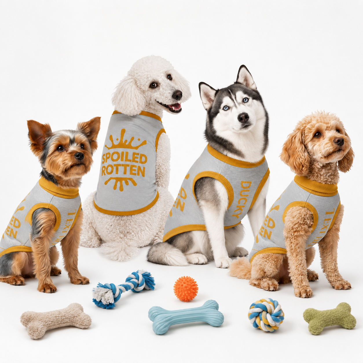 Personalized Dog sweater, Gray and Gold, Splashes with “SPOILED ROTTEN” 2xs - 2xl