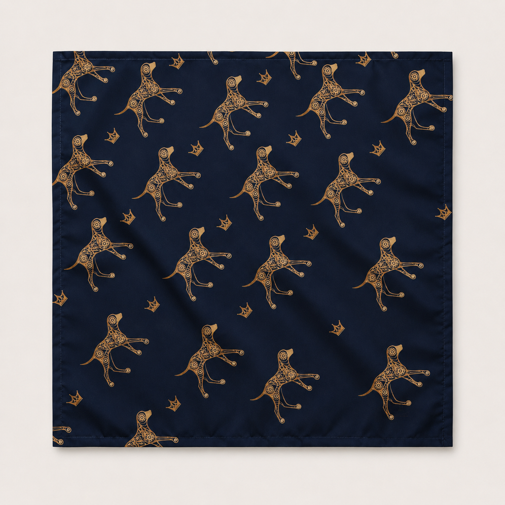 Luxe Matching Bandana, Dog Illustration - Crown, Navy and Gold, S, M & L