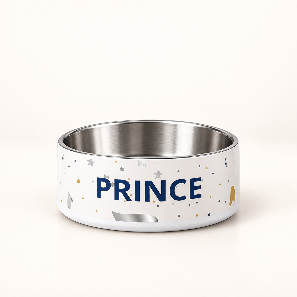 Luxury Stainless Steel Dog Bowl Navy, Paw Prince, 18 oz.