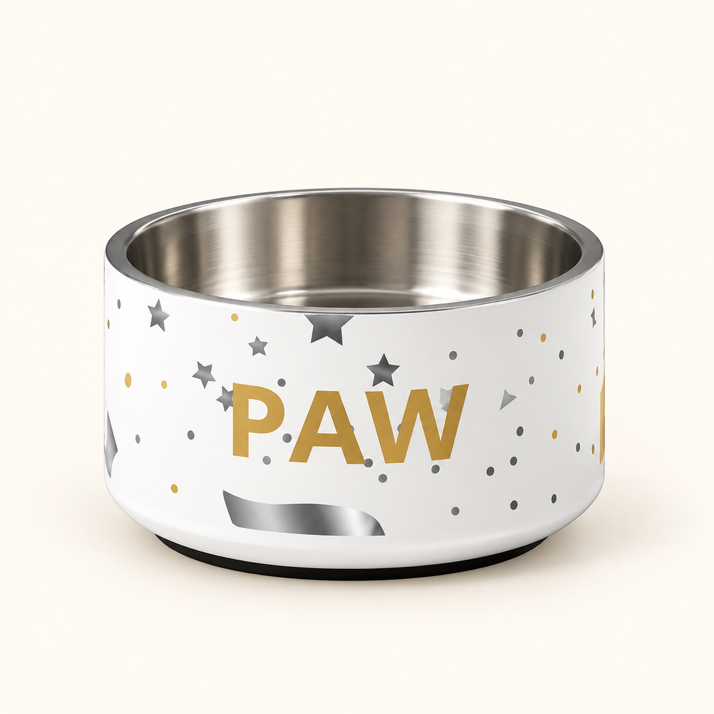 Luxury Stainless Steel Dog Bowl, Gold PAW, 18 and 32 oz.