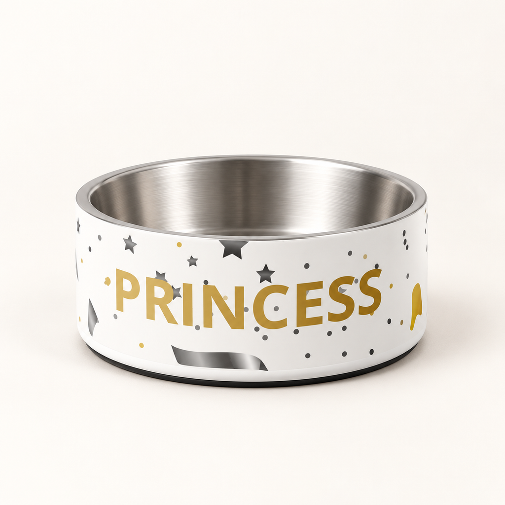 Luxury Stainless Steel Dog Bowl – Gold Princess, 18 oz & 32 oz