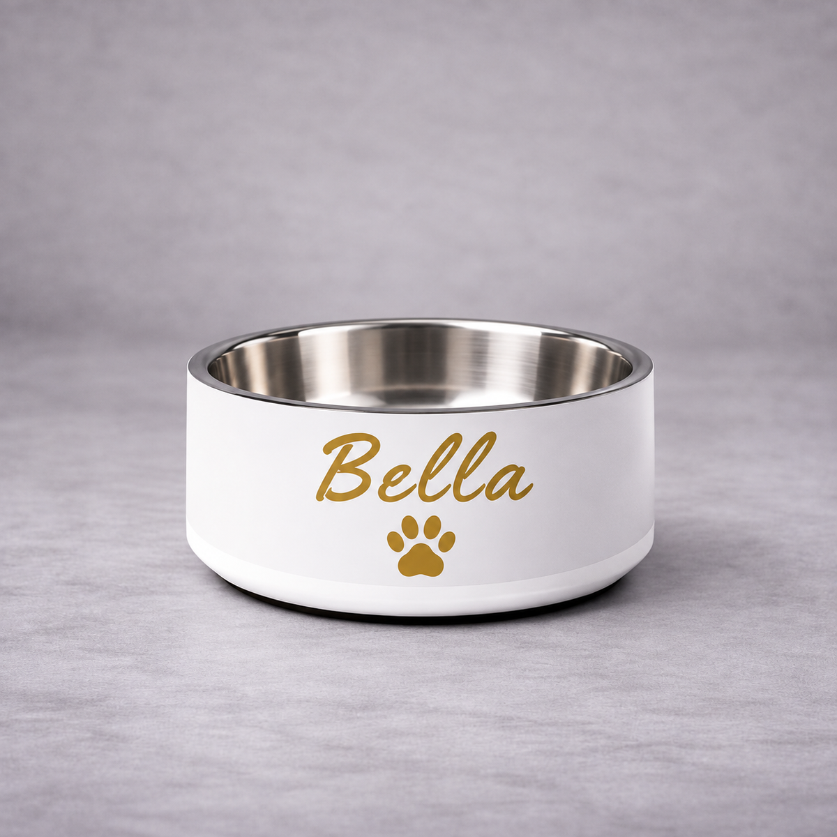 Bella Engraved Stainless Steel Dog Bowl, Ivory Whisper and Gold,18 oz and 32 oz.