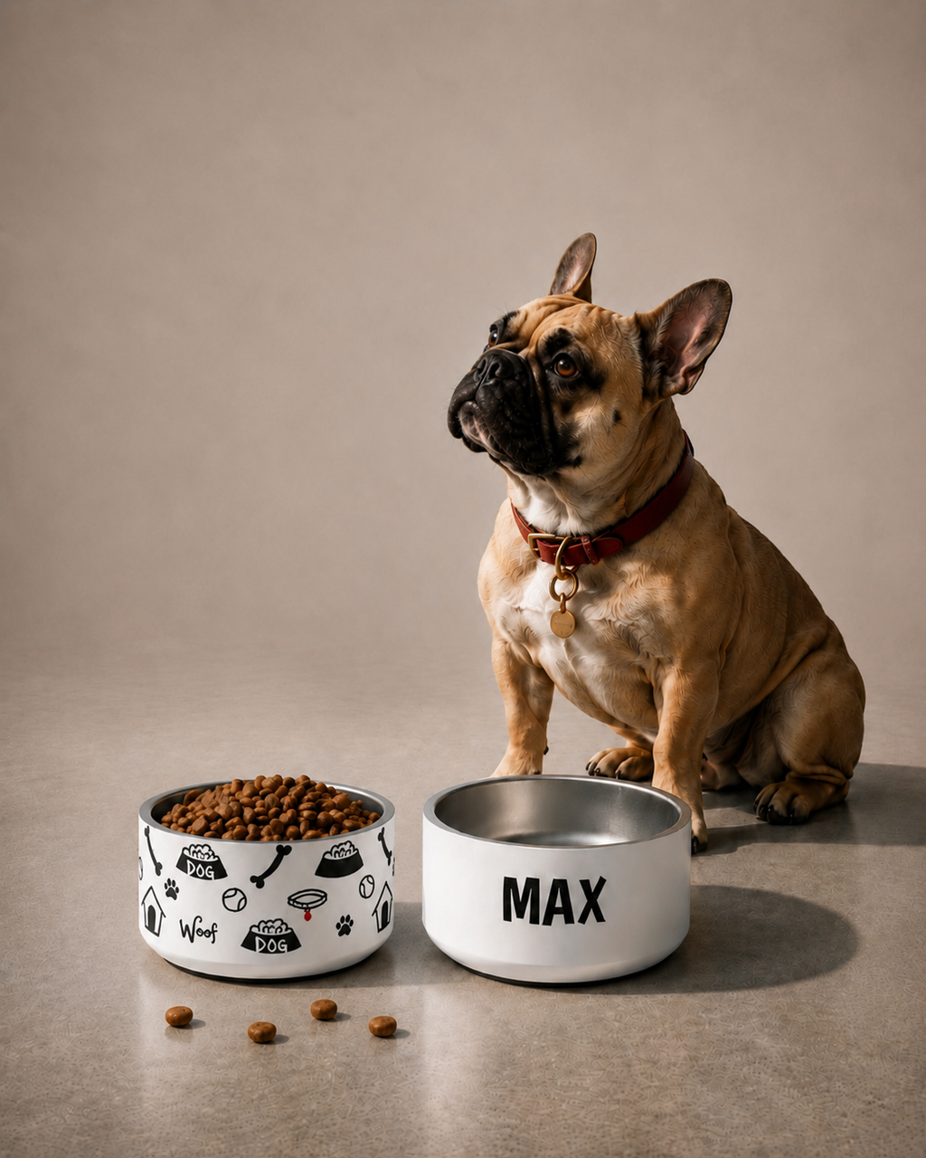 Personalized Classic Luxe & Icon Stainless Steel Dog Bowl White & Black, 18 oz