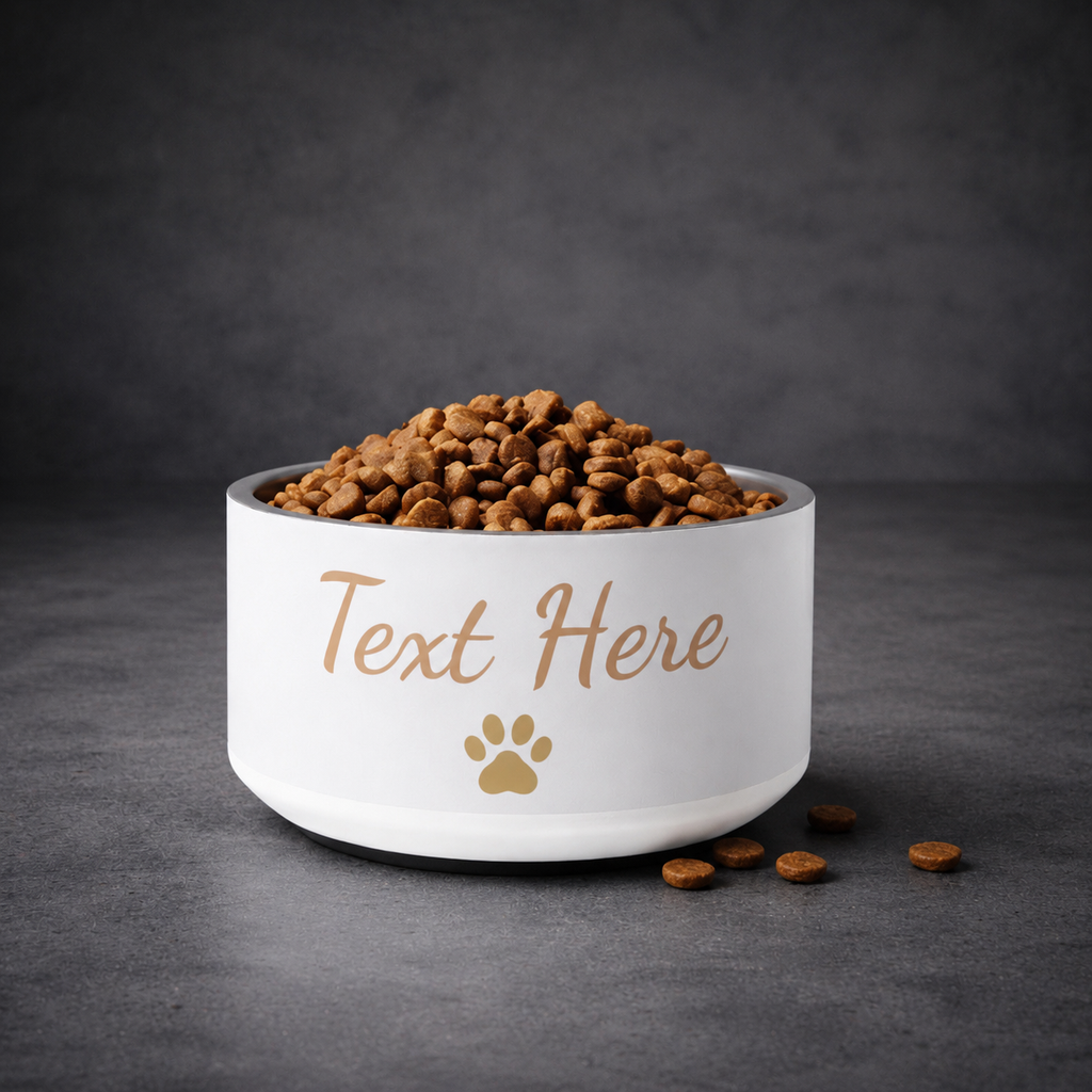 Personalized Dog Bowl Pets Name, Ivory Whisper & Gold and Paw,18 oz and 32 oz.