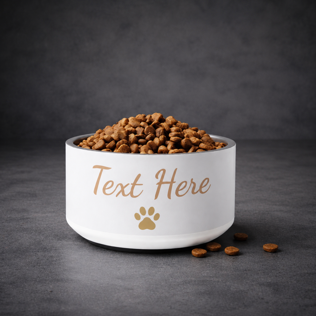 Personalized Dog Bowl Pets Name, Ivory Whisper & Gold and Paw,18 oz and 32 oz.