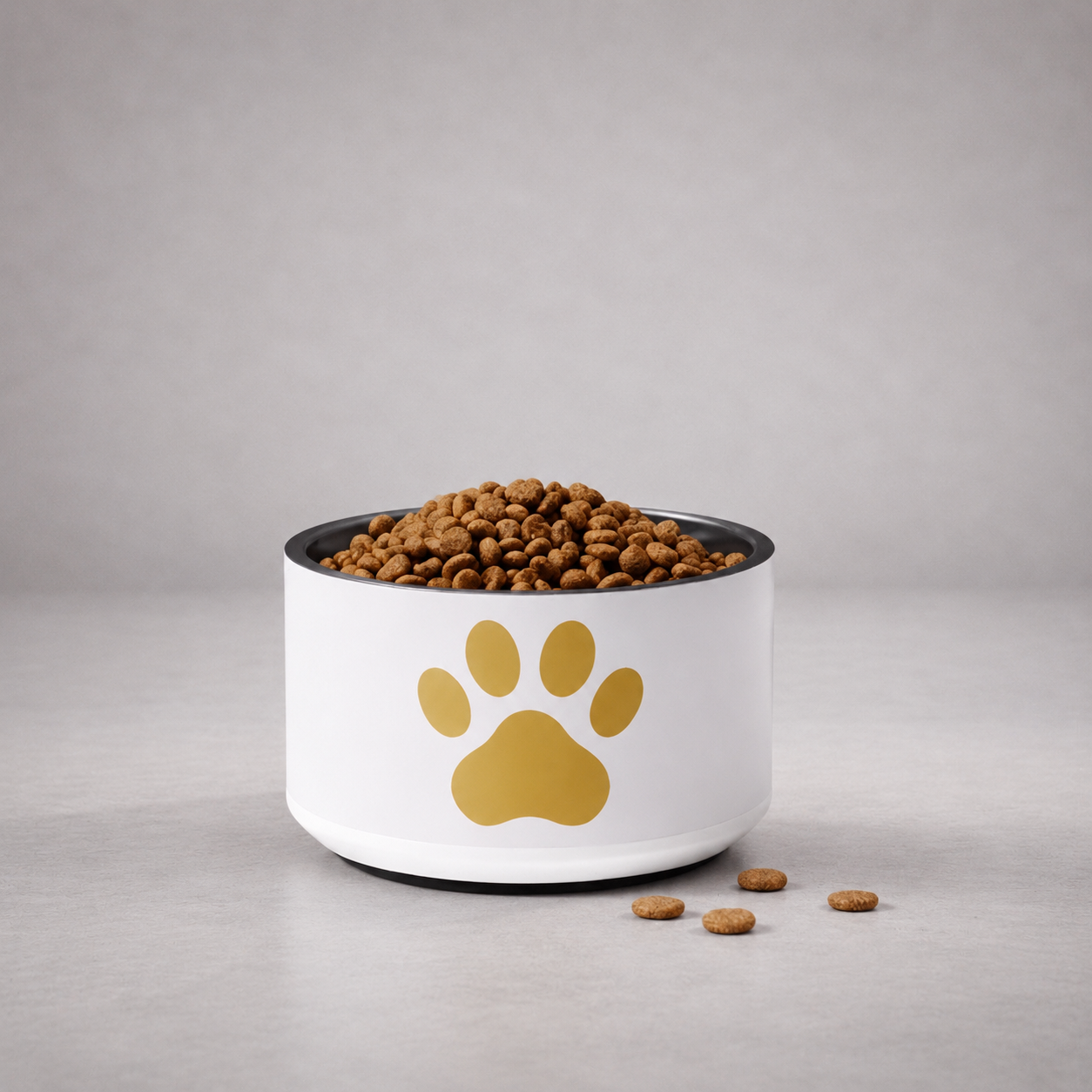 Custom Pet Bowl, Ivory Whisper & Gold, Paw, 18 oz and 32 oz.