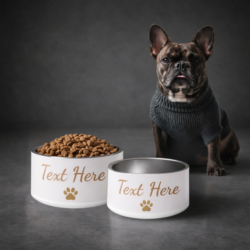 Personalized Dog Bowl Pets Name, Ivory Whisper & Gold and Paw,18 oz and 32 oz.