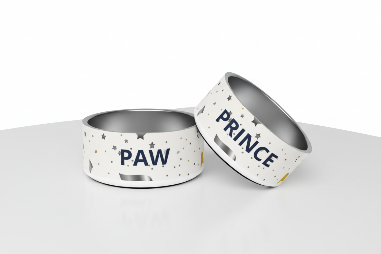Luxury Stainless Steel Dog Bowl, Modern, “PRINCE”, 18 and 32 oz.