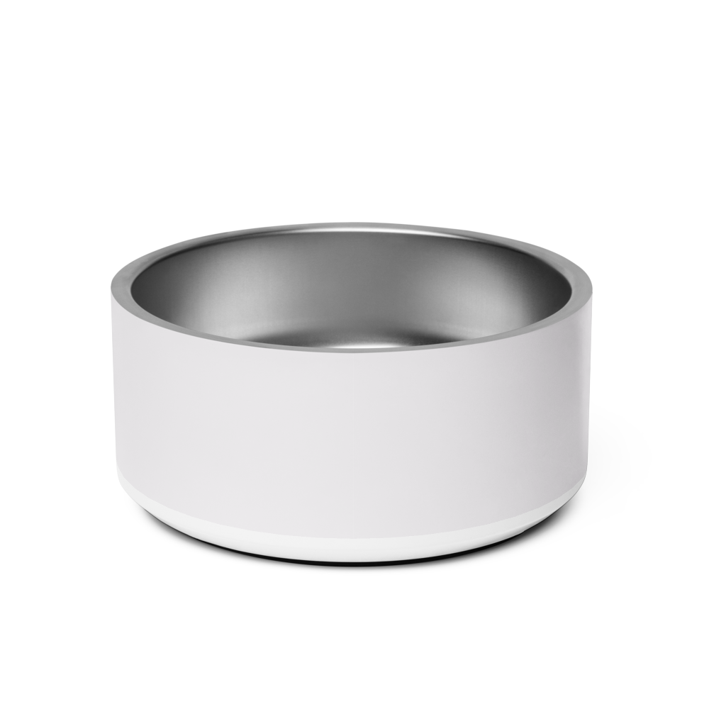 Ivory and stainless steel bowl on a white background