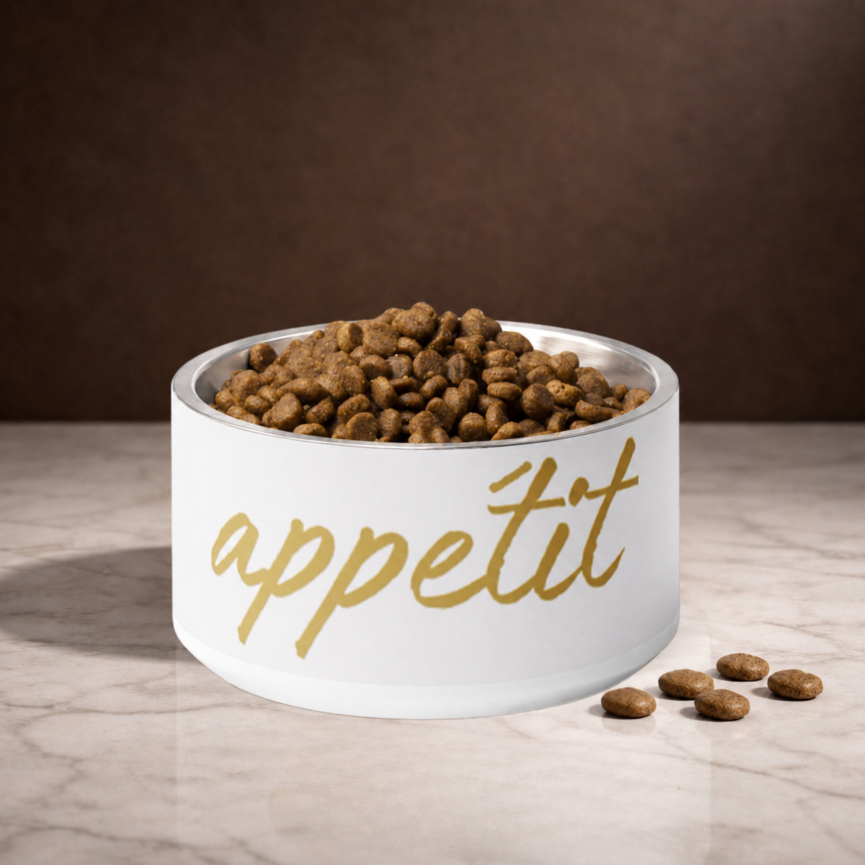 Luxury Stainless Steel Dog Bowl, Modern Ivory Whisper, Appetite,18 oz and 32 oz.