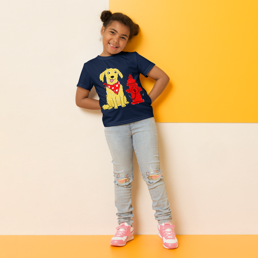 Kids Fire Hydrant Dog Lover T-Shirt – Deep Navy, 2T - 7