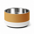 Two tone stripped champagne gold and ivory stainless steel dog bowl, antimicrobial, non-slip base, on a white background