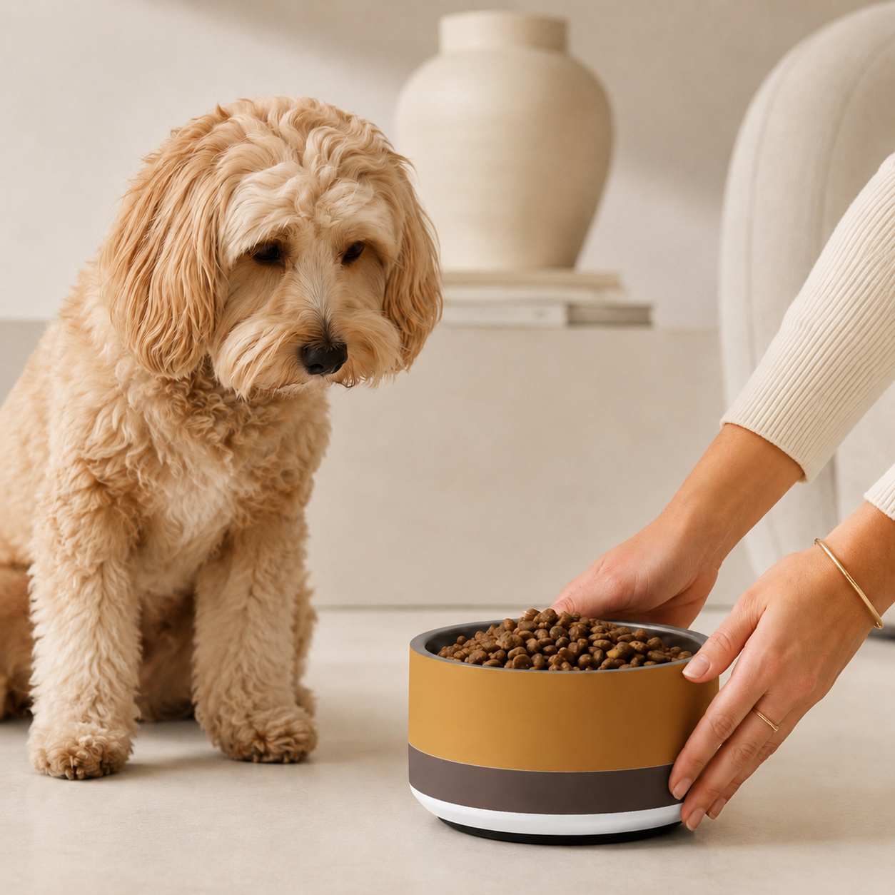 Uncommon Classic Steel Dog Bowl –Champagne Gold / Espresso-18 oz
