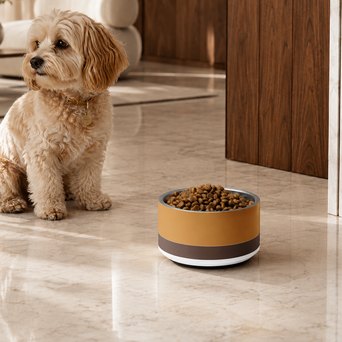 Uncommon Classic Steel Dog Bowl –Champagne Gold / Espresso-18 oz