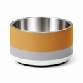 Two tone striped Champagne Gold and Granite stainless steel dog bowl, on a studio white background
