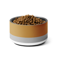 Pet food bowl with pet food on a white background