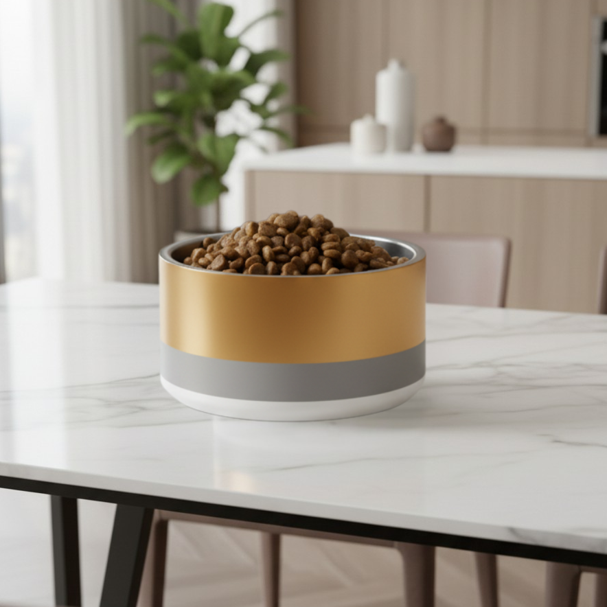 Classic Dog Bowl Stainless Steel - Champagne Gold / Soft Graphite 18 oz