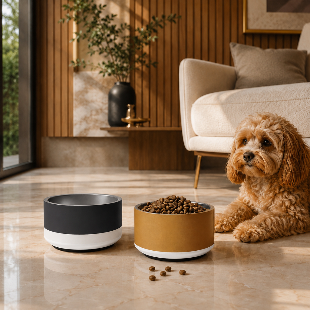 Uncommon Classic Dog Bowl Stainless Steel - Dark Charcoal / Ivory 18, 32 oz