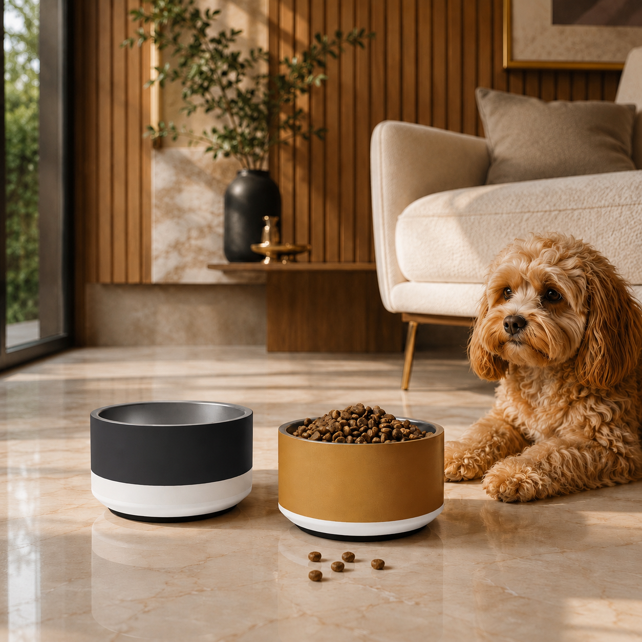 Uncommon Classic Dog Bowl Stainless Steel - Dark Charcoal / Ivory 18, 32 oz