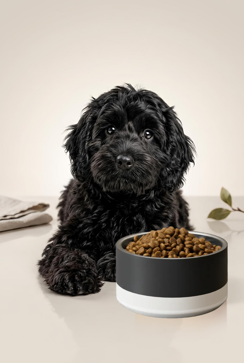 Classic Stainless Steel Dog Bowl - Dark Charcoal / Ivory 18 oz and 32 oz