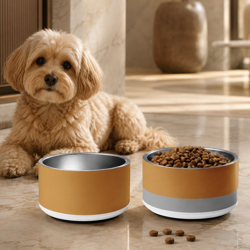 Classic Dog Bowl Stainless Steel - Champagne Gold / Soft Graphite 18 oz
