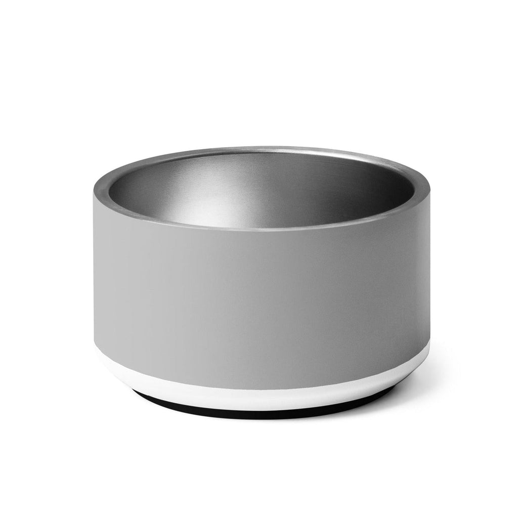 Empty soft graphite stainless steel dog bowl back view on a white background