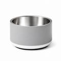 Soft graphite stainless steel dog bowl all over design, on a white background
