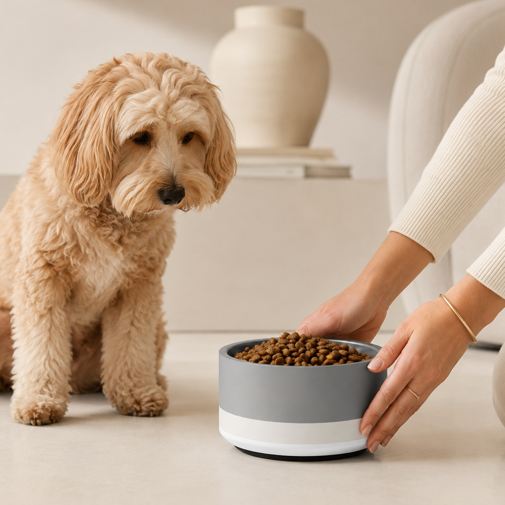 Classic Dog Bowl Stainless Steel - Soft Graphite / Ivory 18, 32 oz