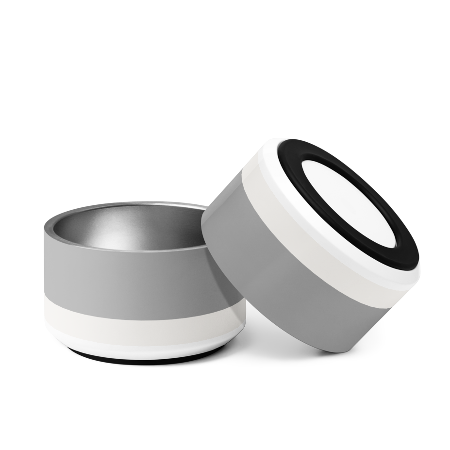 Two dog bowns, one gray and one white nonslip rubber bottom , on a white background