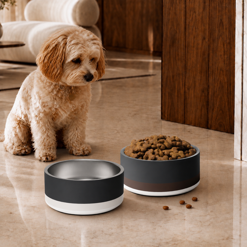 Uncommon Classic Dog Bowl Stainless Steel - Dark Charcoal / Ivory 18, 32 oz