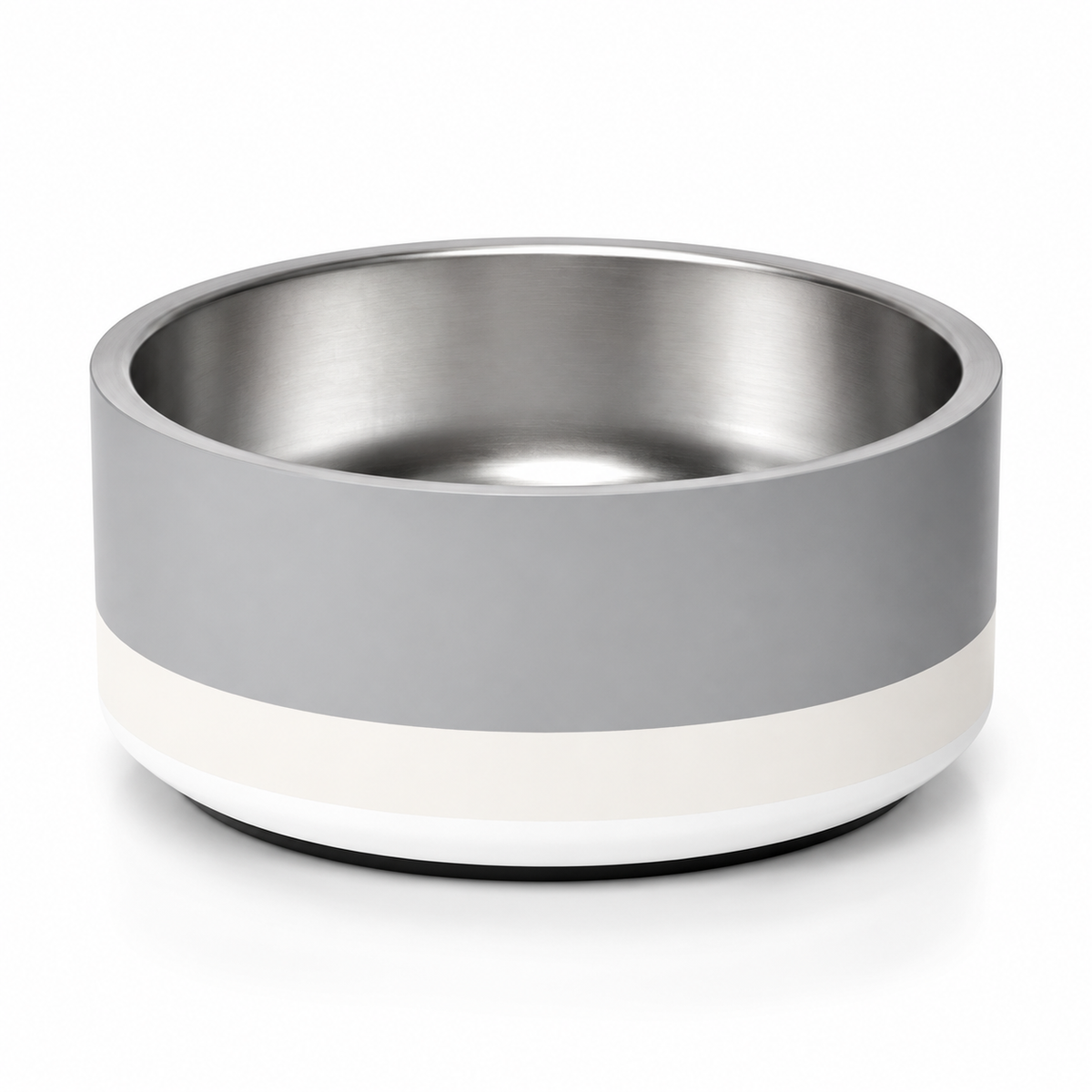 Premium two tone stripped soft graphite and ivory stainless steel 32 oz., with nonslip base, on a studio white background.
