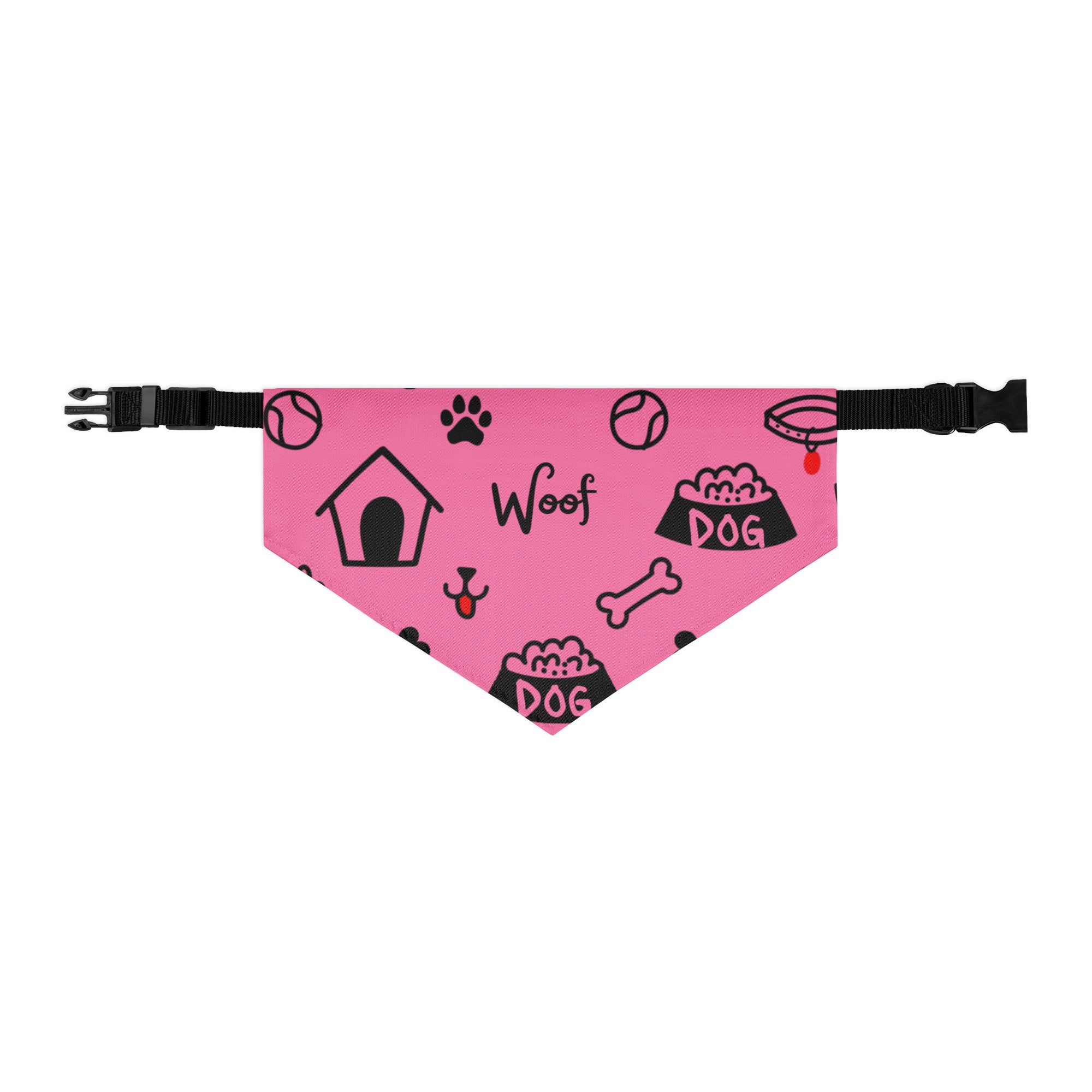 Pink dog collar with black buckle and dog icon pattern