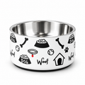 Classic Luxe Stainless Steel Dog Bowl White & Black, Icons 18 oz