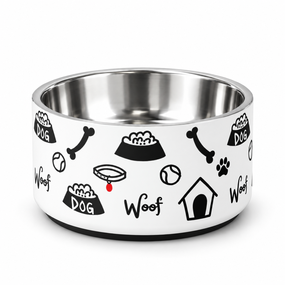Classic Luxe Stainless Steel Dog Bowl White & Black, Icons 18 oz
