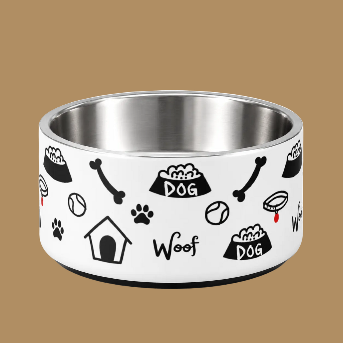 Classic Luxe Stainless Steel Dog Bowl White & Black, Icons 18 oz