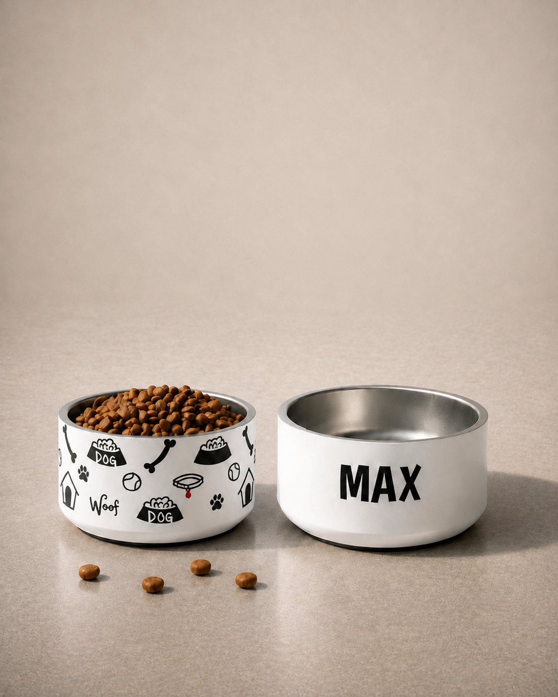 Personalized Classic Luxe & Icon Stainless Steel Dog Bowl White & Black, 18 oz