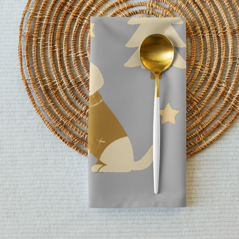 A very Canine Christmas | Cloth Napkin Set of 4 Silver, Gold and Cream