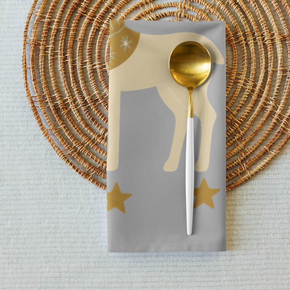 A very Canine Christmas | Cloth Napkin Set of 4 Silver, Gold and Cream
