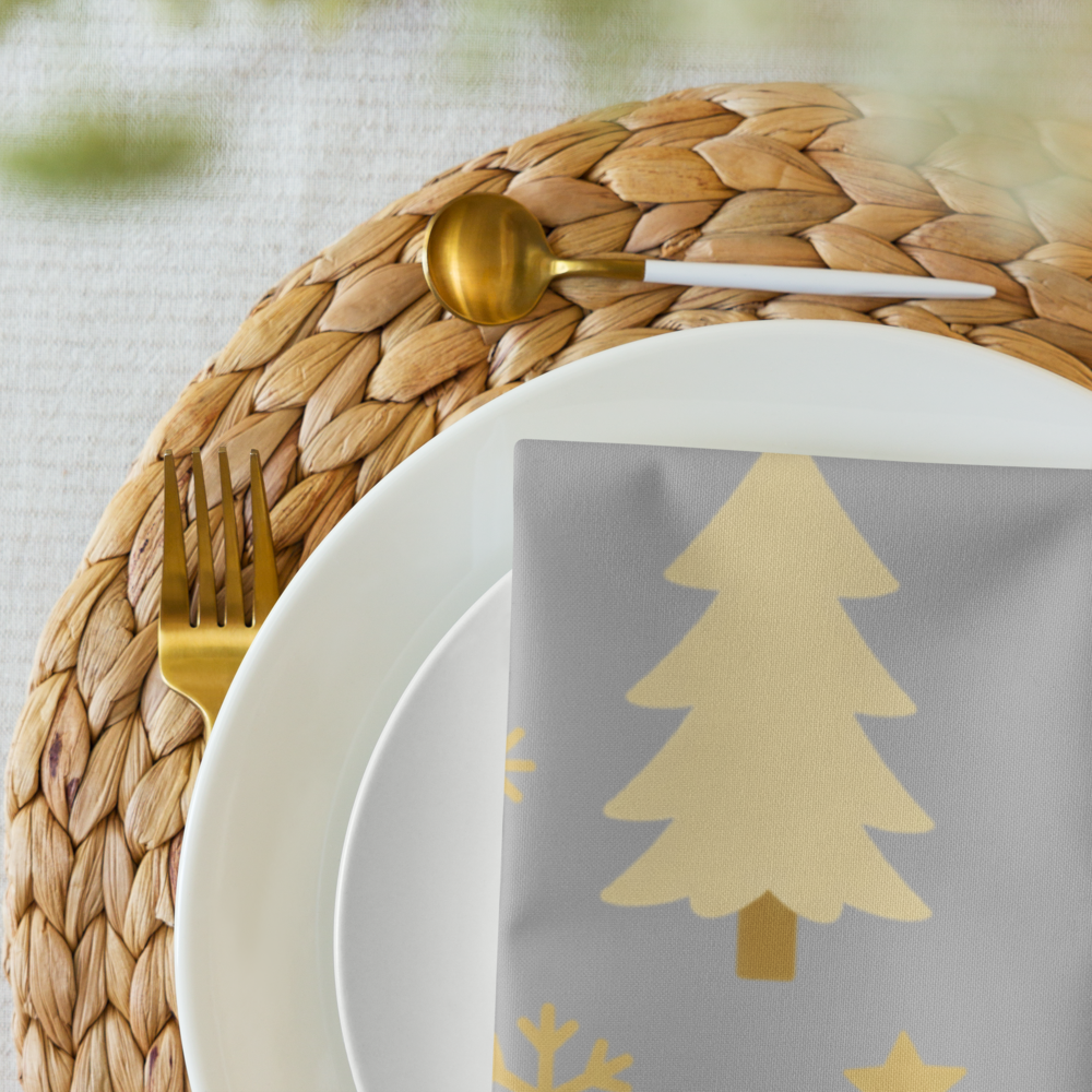 A very Canine Christmas | Cloth Napkin Set of 4 Silver, Gold and Cream