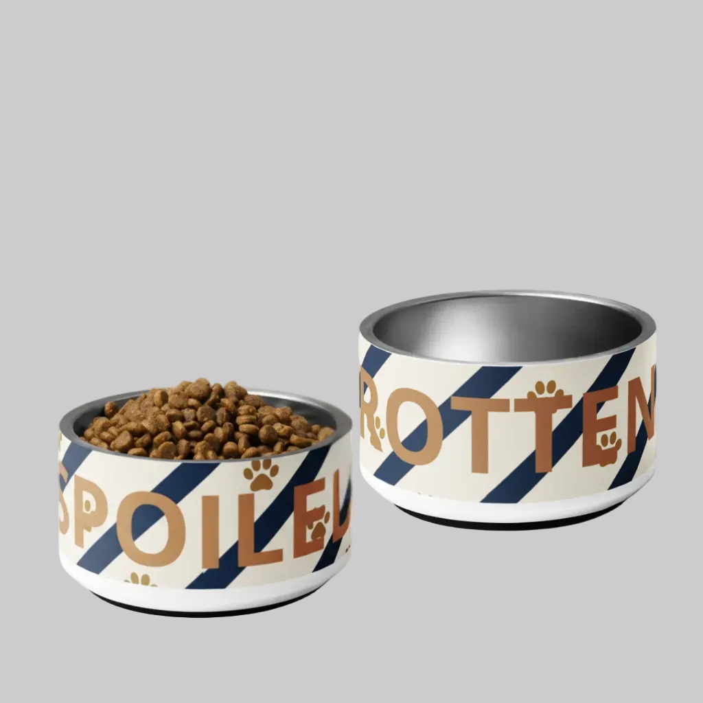 Luxury Dog Bowl Stainless Steel; Blue strips and Paw Prints "Rotten",18 oz.