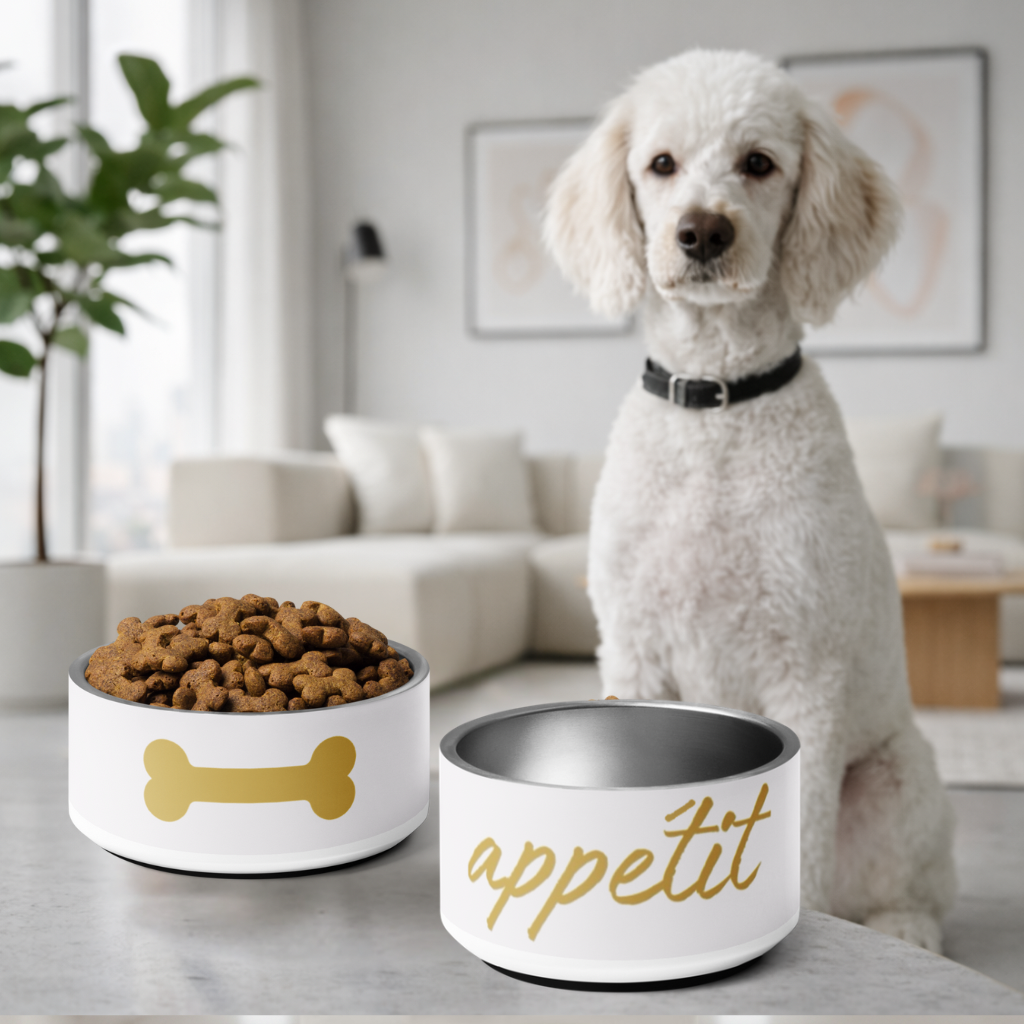 Bone Appetit luxury stainless steel dog bowl food and water bowl set 18 oz anti-slip base