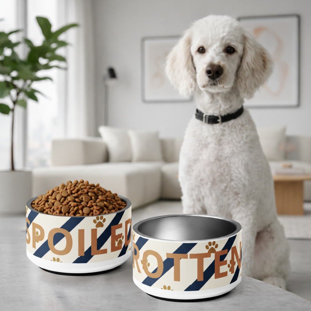 Spoiled Rotten luxury stainless steel dog bowl food and water bowl set 18 oz with anti-slip base