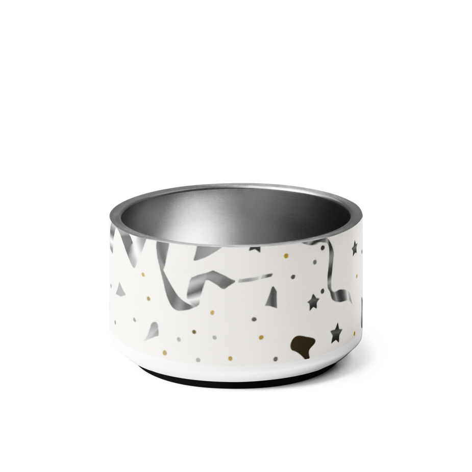 Ivory bowl with black and gold geometric pattern on a white background