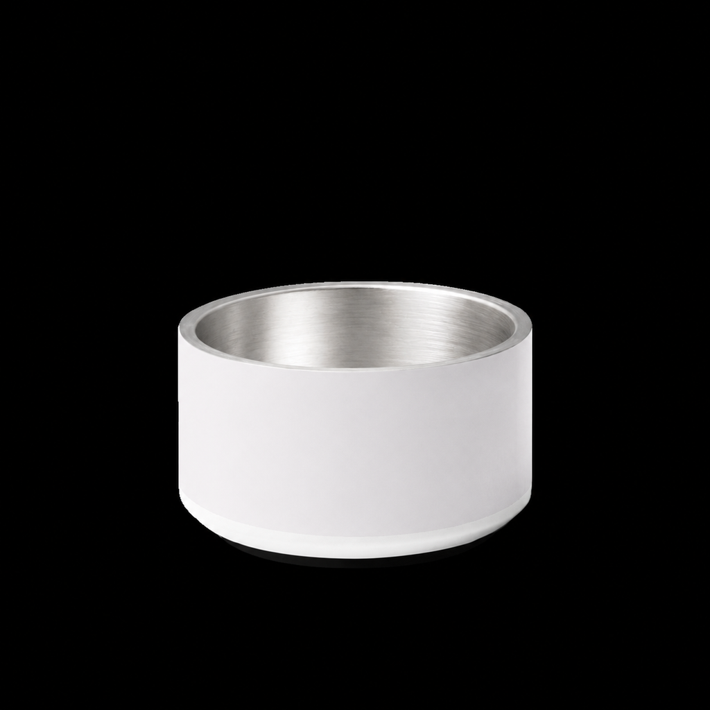 Stainless Steel dog bowl back view “appetit’ white background