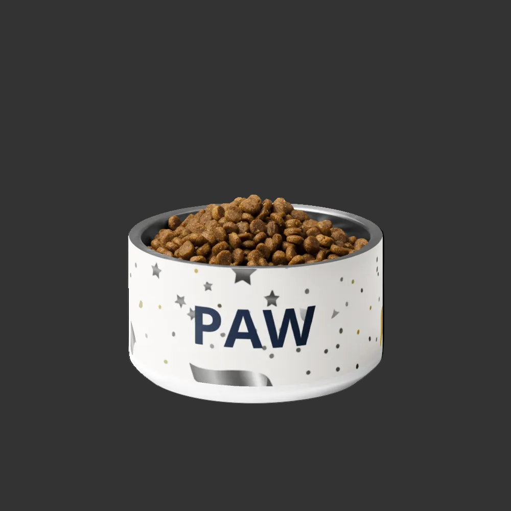 Luxury Stainless Steel Dog Bowl, Navy “PAW”, 18 and 32 oz.