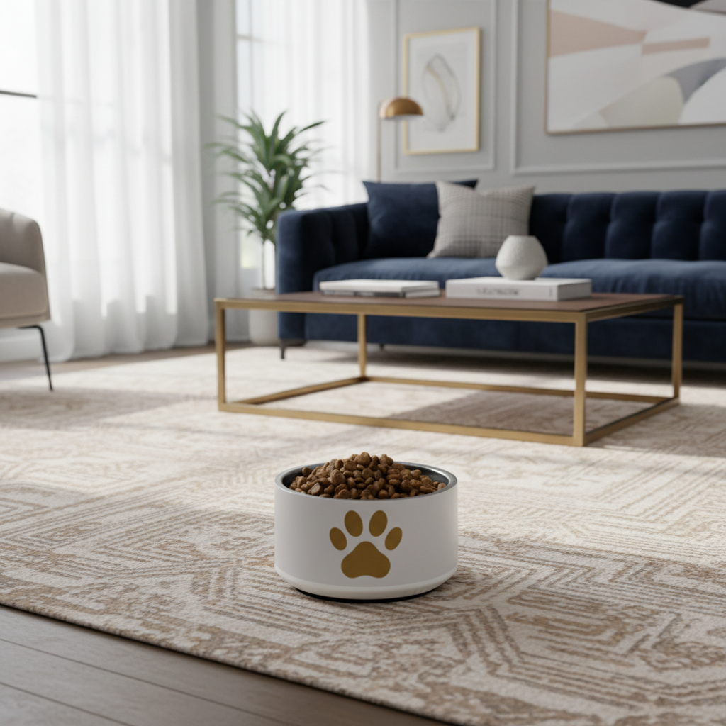 Custom Pet Bowl, Ivory Whisper & Gold, Paw, 18 oz and 32 oz.