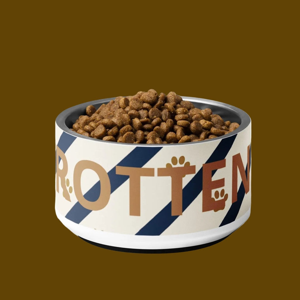 Luxury Dog Bowl Stainless Steel; Blue strips and Paw Prints "Rotten",18 oz.