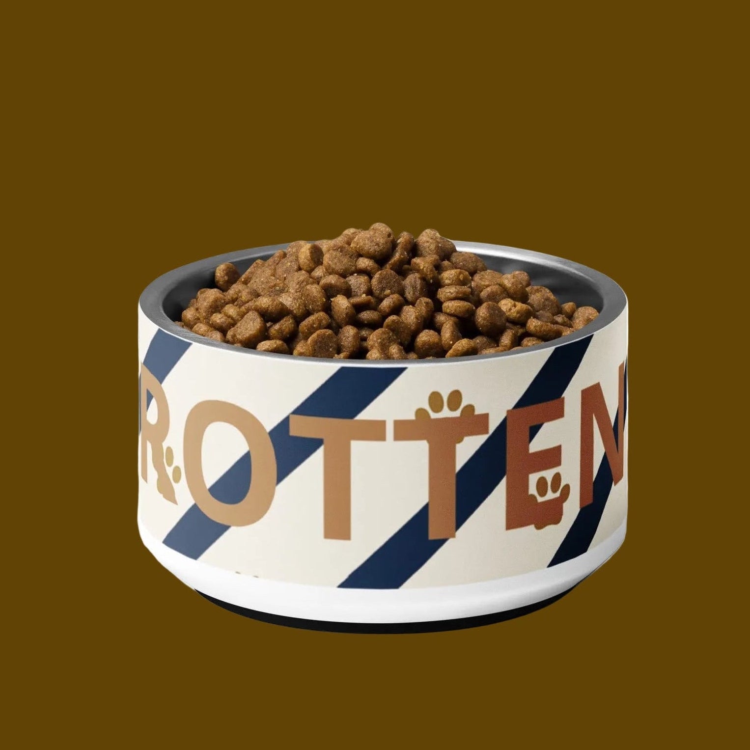 Luxury Dog Bowl Stainless Steel; Blue strips and Paw Prints "Rotten",18 oz.